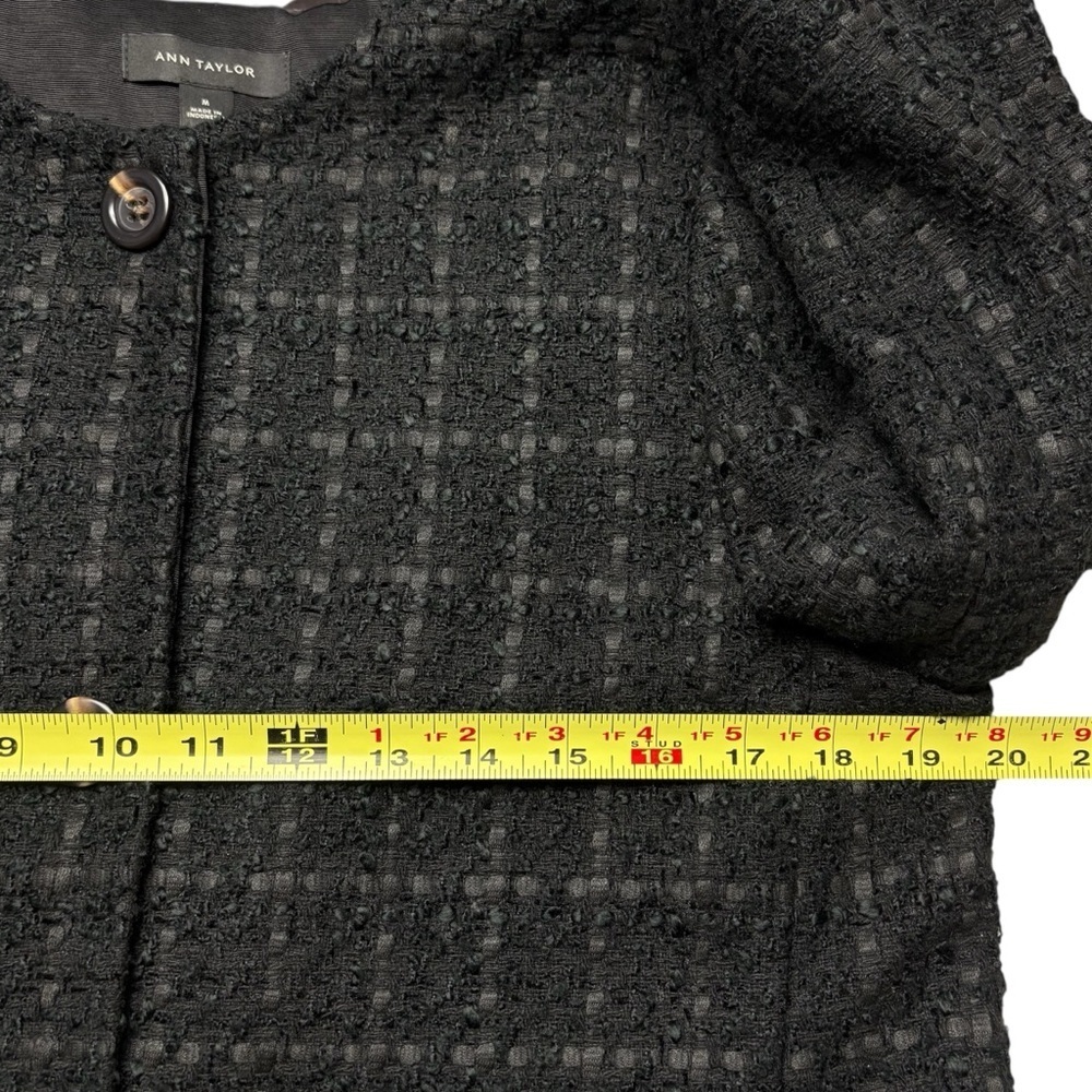NWT Ann Taylor Black Windowpane Wool Blend Peplum Hem Coat • Size M • MSRP $169 - Picture 6 of 11